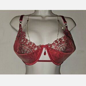Honey Birdette Ruby Red Bra With Chain NWT